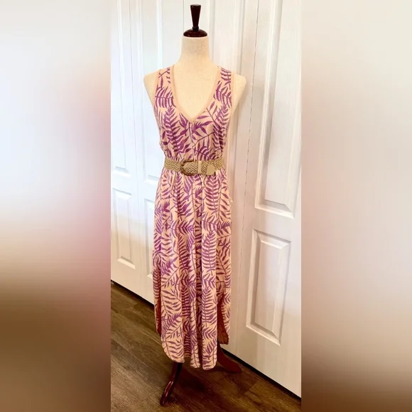 Purple Leaf Print Maxi Dress - Picture 1 of 4